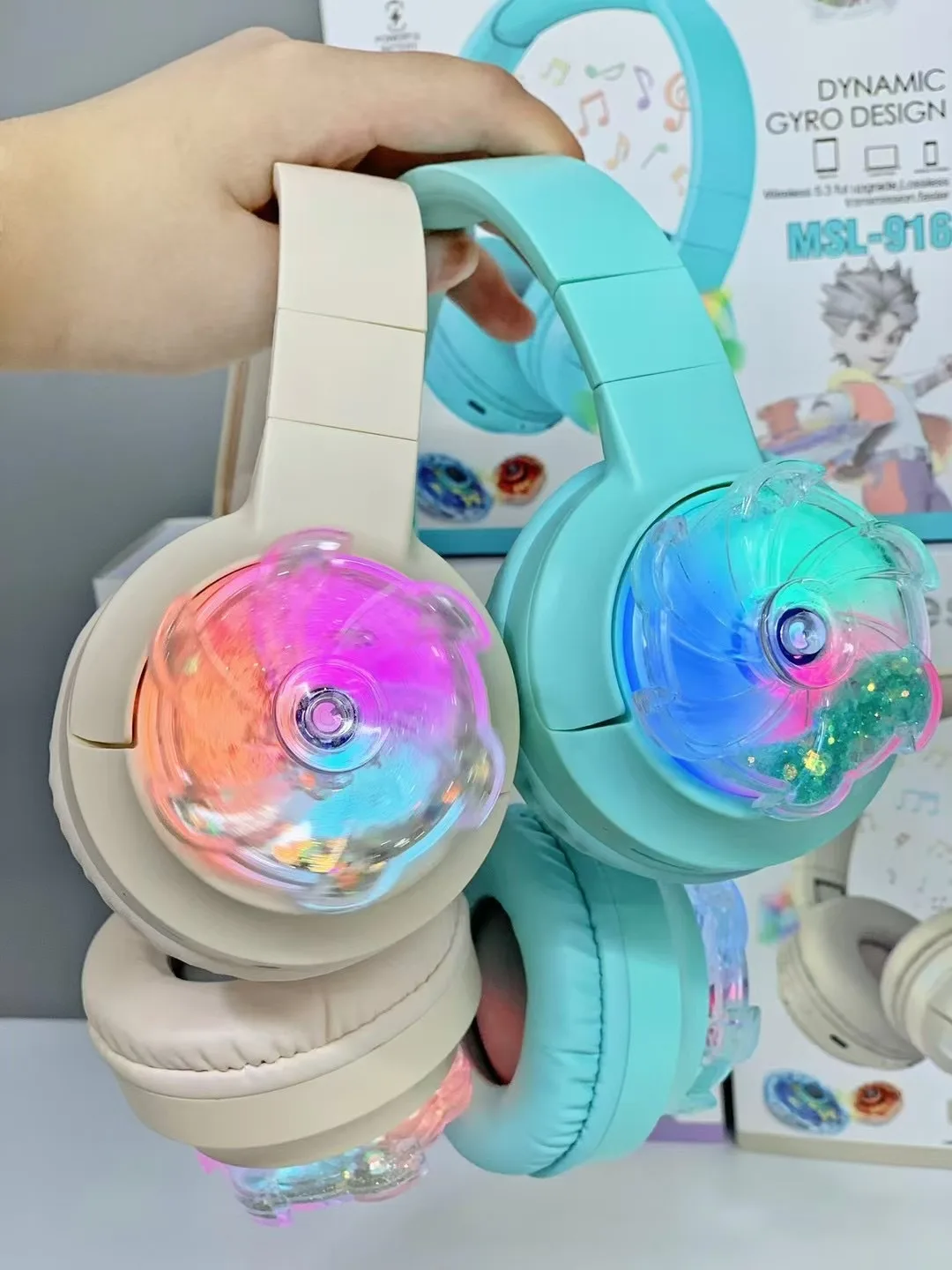 Беспроводные накладные Bluetooth-наушники с подсветкой RGB
