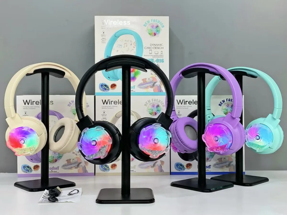 Беспроводные накладные Bluetooth-наушники с подсветкой RGB