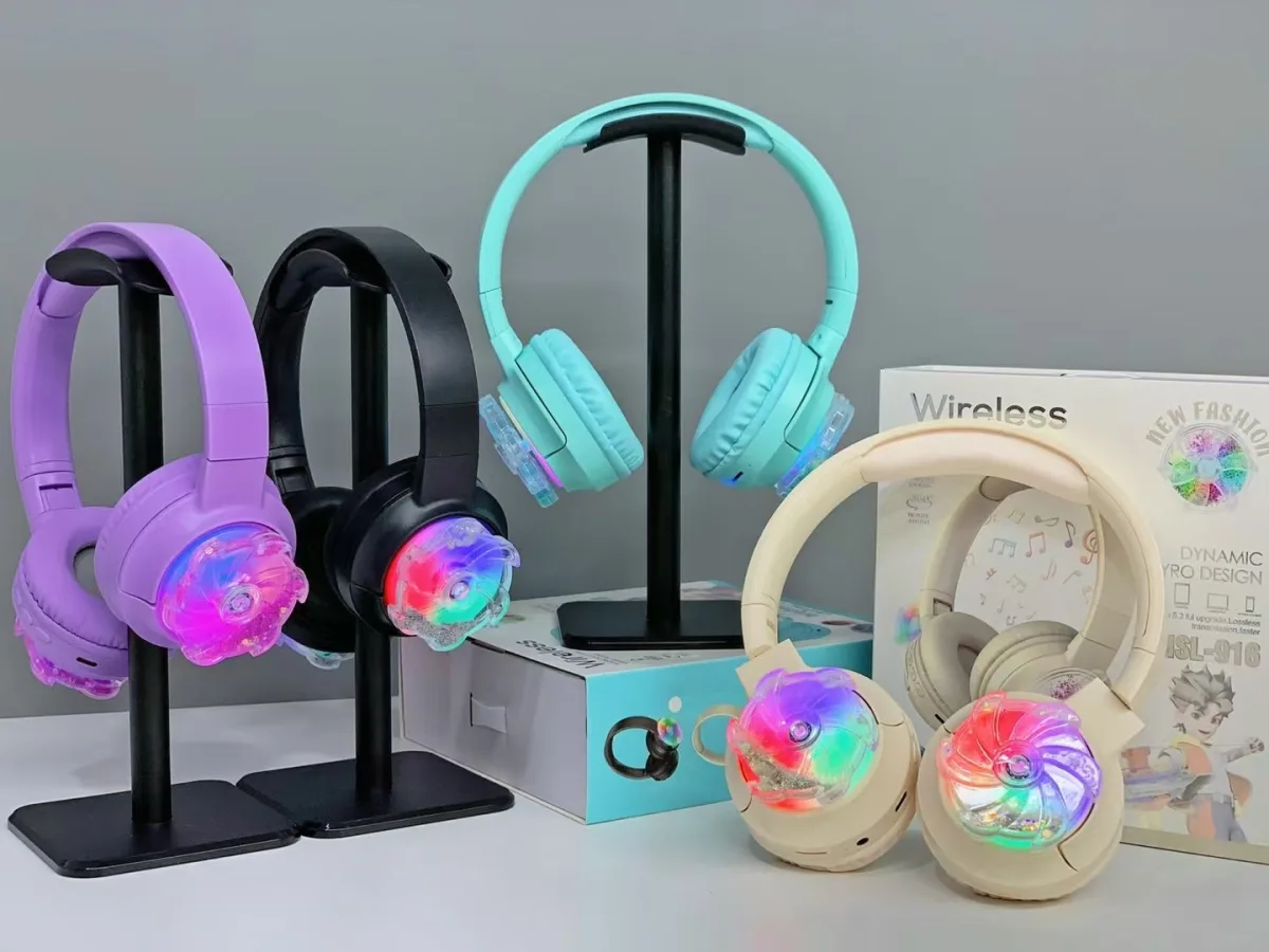 Беспроводные накладные Bluetooth-наушники с подсветкой RGB