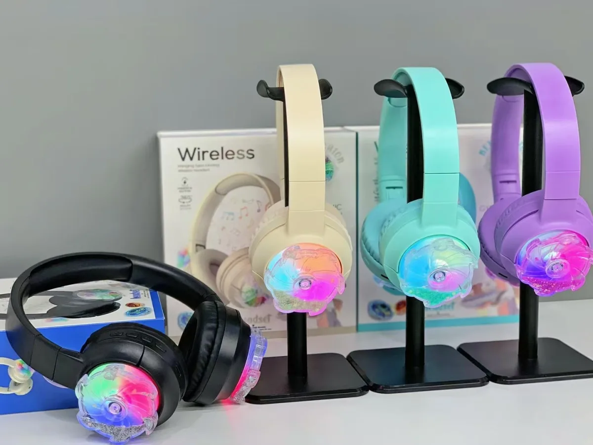 Беспроводные накладные Bluetooth-наушники с подсветкой RGB