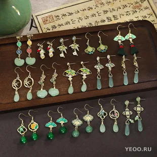 Серьги-подвески бохо в этническом стиле из сплава с лазуритом, круглые, с кисточками