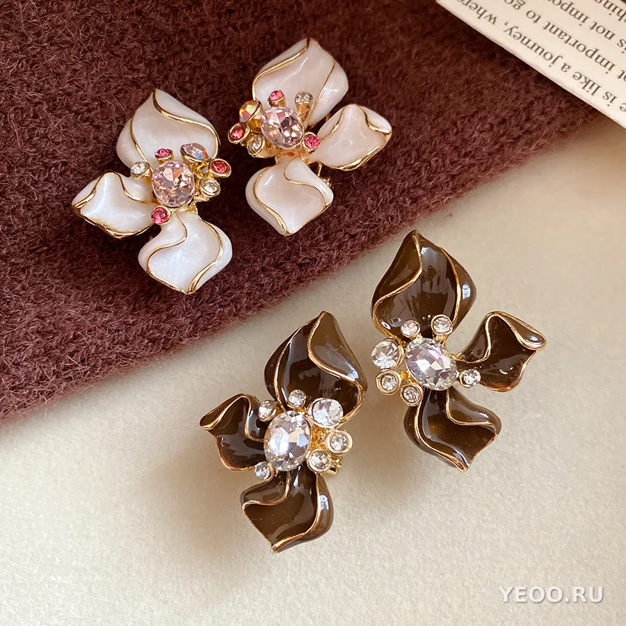 Серьги-клипсы и серьги-гвоздики из сплава с каплевидным покрытием, цветочные и геометрические, винтажный стиль