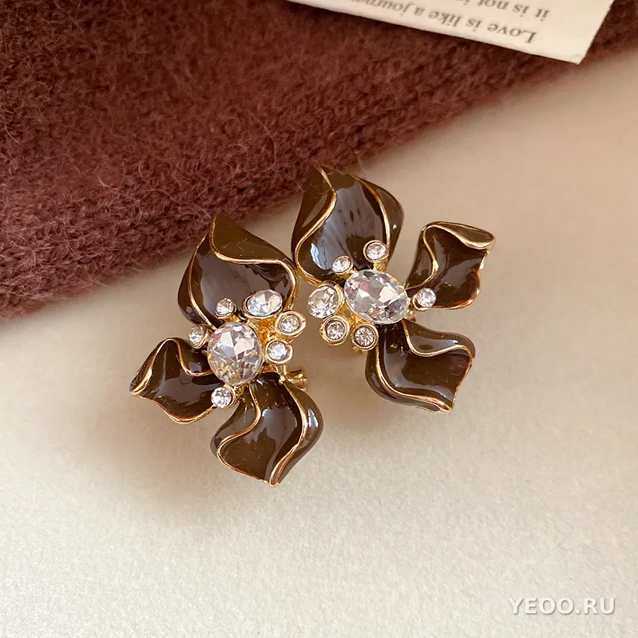 Серьги-клипсы и серьги-гвоздики из сплава с каплевидным покрытием, цветочные и геометрические, винтажный стиль