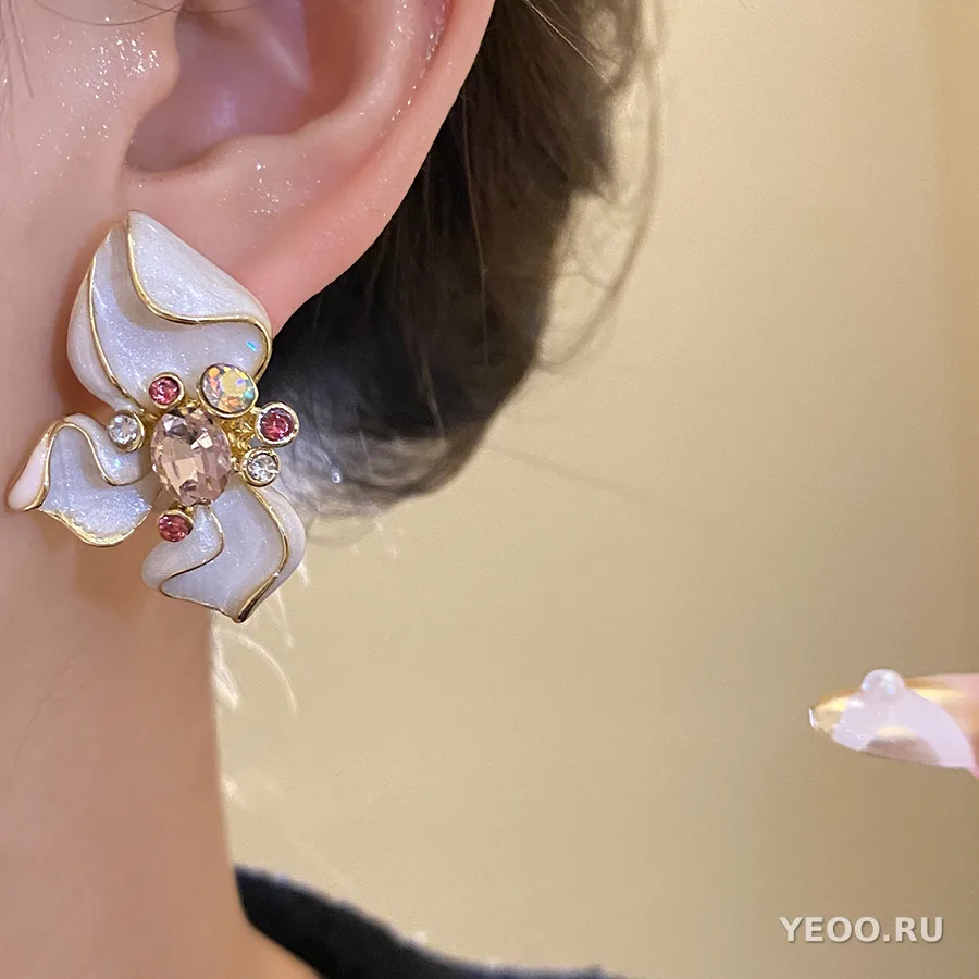 Серьги-клипсы и серьги-гвоздики из сплава с каплевидным покрытием, цветочные и геометрические, винтажный стиль