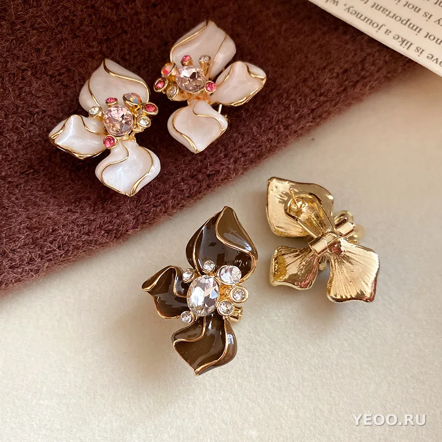 Серьги-клипсы и серьги-гвоздики из сплава с каплевидным покрытием, цветочные и геометрические, винтажный стиль