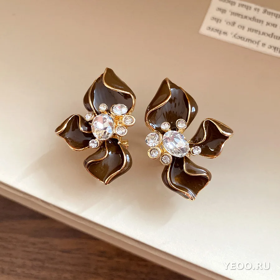 Серьги-клипсы и серьги-гвоздики из сплава с каплевидным покрытием, цветочные и геометрические, винтажный стиль