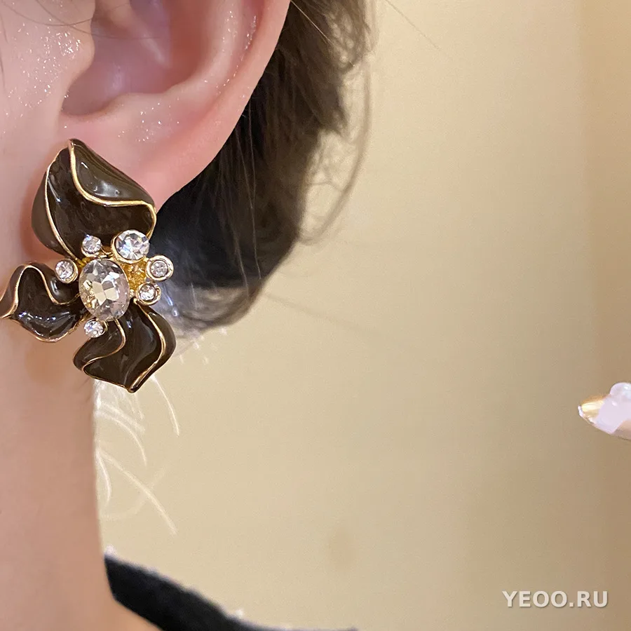 Серьги-клипсы и серьги-гвоздики из сплава с каплевидным покрытием, цветочные и геометрические, винтажный стиль