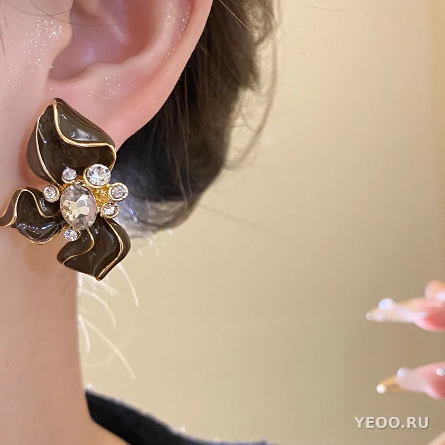 Серьги-клипсы и серьги-гвоздики из сплава с каплевидным покрытием, цветочные и геометрические, винтажный стиль