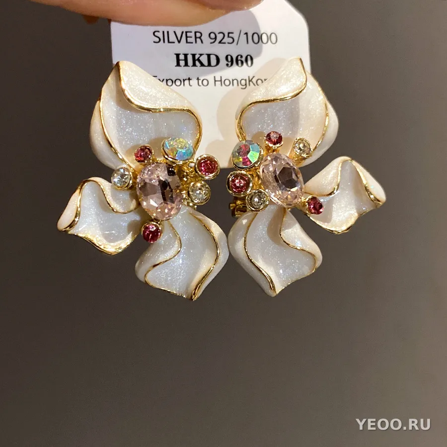 Серьги-клипсы и серьги-гвоздики из сплава с каплевидным покрытием, цветочные и геометрические, винтажный стиль