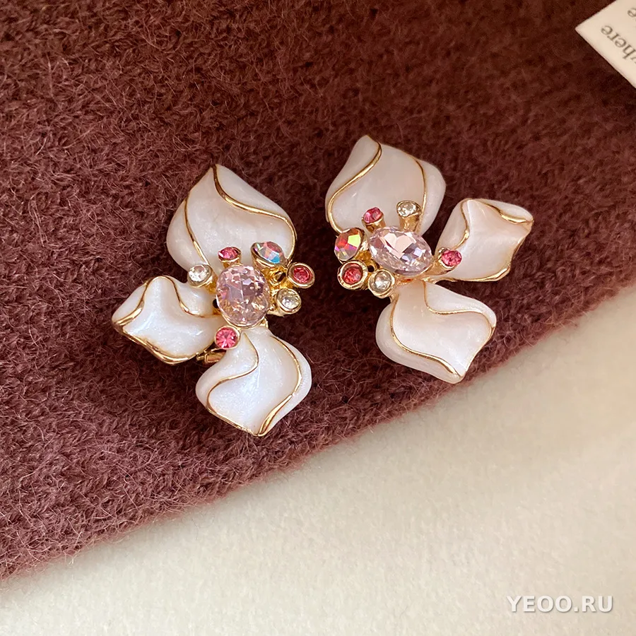 Серьги-клипсы и серьги-гвоздики из сплава с каплевидным покрытием, цветочные и геометрические, винтажный стиль