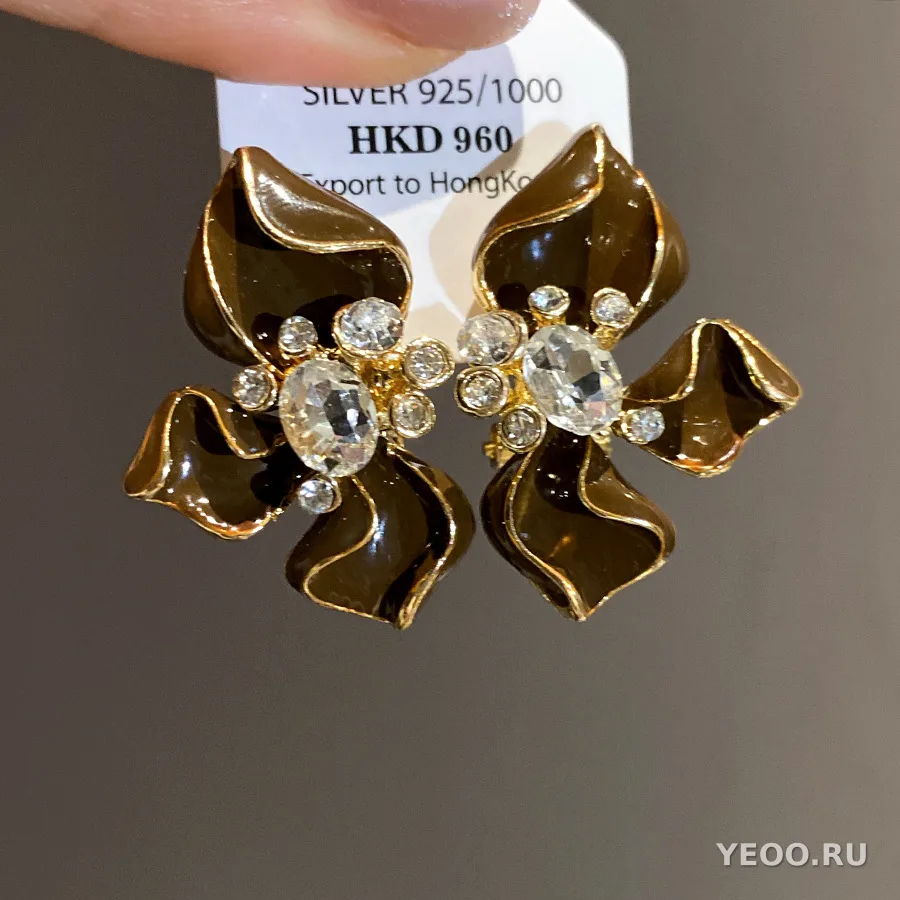 Серьги-клипсы и серьги-гвоздики из сплава с каплевидным покрытием, цветочные и геометрические, винтажный стиль