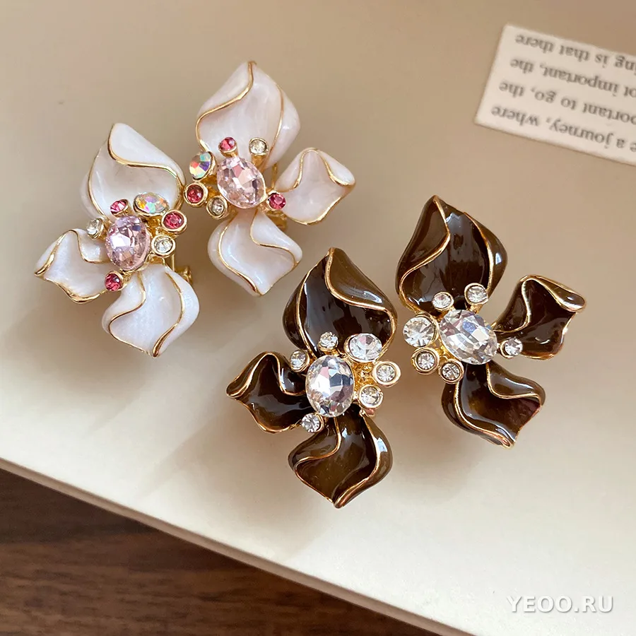 Серьги-клипсы и серьги-гвоздики из сплава с каплевидным покрытием, цветочные и геометрические, винтажный стиль