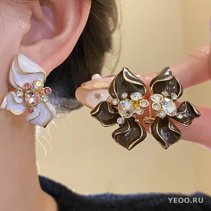 Серьги-клипсы и серьги-гвоздики из сплава с каплевидным покрытием, цветочные и геометрические, винтажный стиль