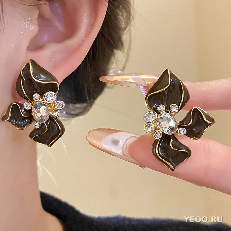 Серьги-клипсы и серьги-гвоздики из сплава с каплевидным покрытием, цветочные и геометрические, винтажный стиль