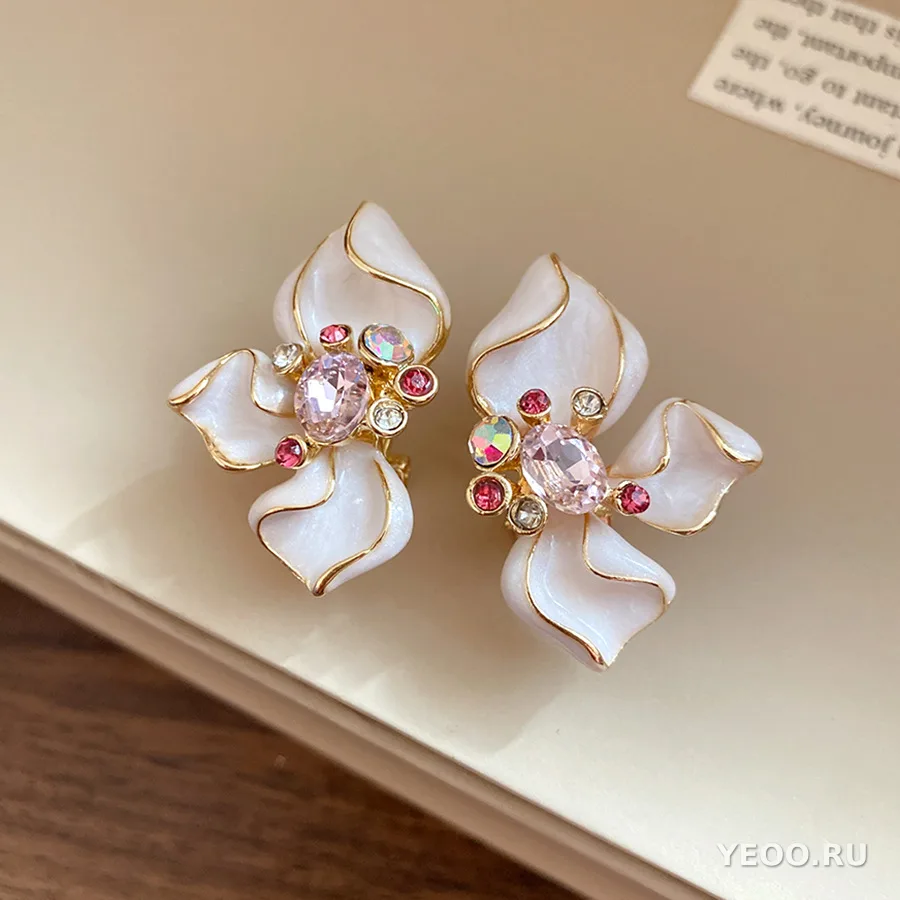 Серьги-клипсы и серьги-гвоздики из сплава с каплевидным покрытием, цветочные и геометрические, винтажный стиль