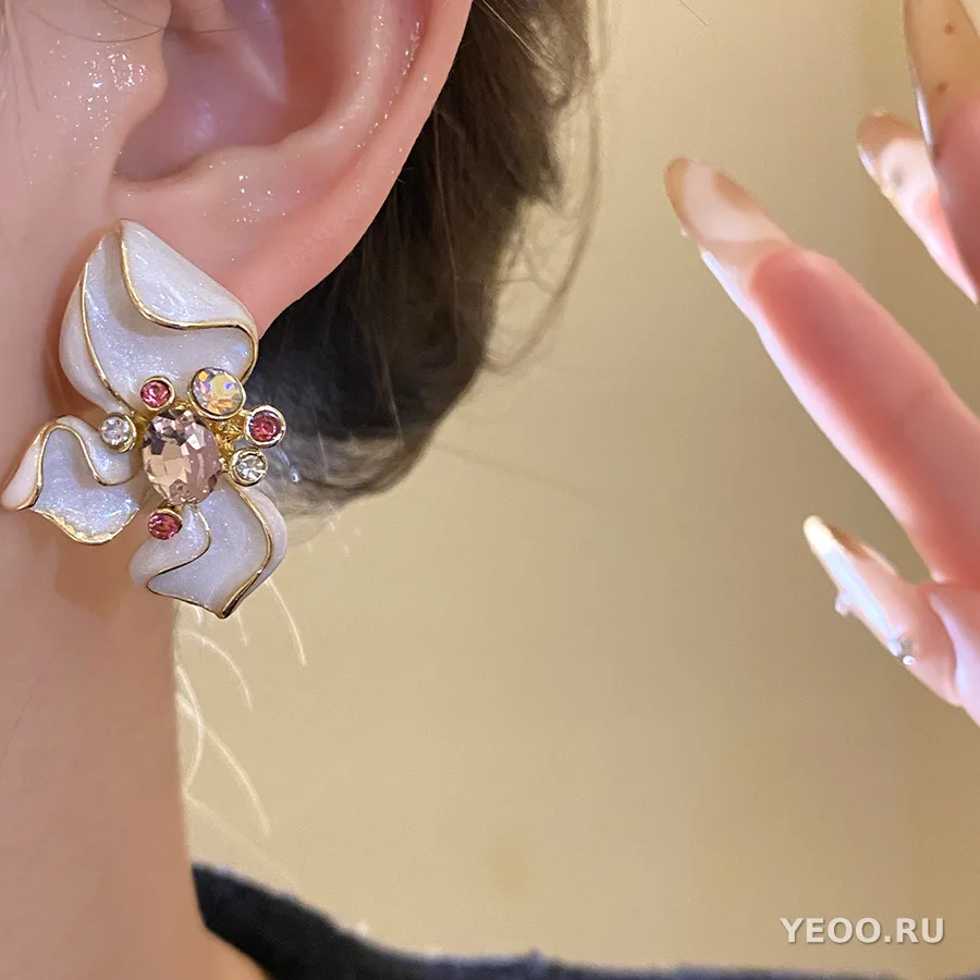 Серьги-клипсы и серьги-гвоздики из сплава с каплевидным покрытием, цветочные и геометрические, винтажный стиль