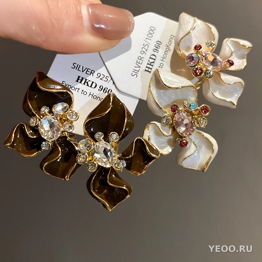 Серьги-клипсы и серьги-гвоздики из сплава с каплевидным покрытием, цветочные и геометрические, винтажный стиль