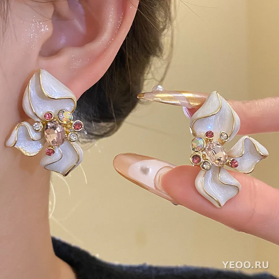 Серьги-клипсы и серьги-гвоздики из сплава с каплевидным покрытием, цветочные и геометрические, винтажный стиль