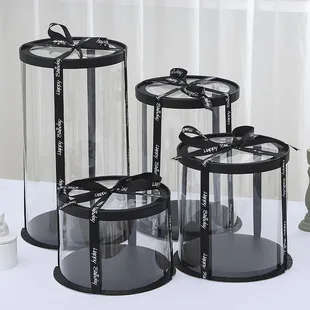 Круглая прозрачная коробка для торта с черной крышкой, 6-10 дюймов