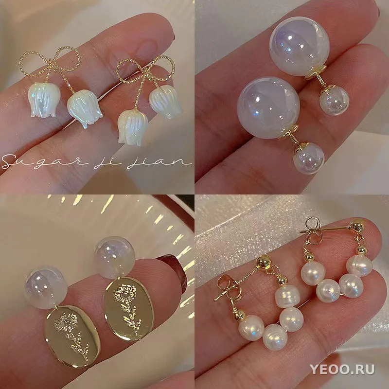 Серьги-гвоздики из серебра 925 пробы с жемчугом, форма сердца