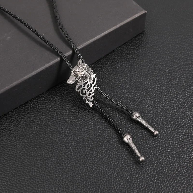 Мужской кожаный шнур-галстук bolo tie с подвеской-волком