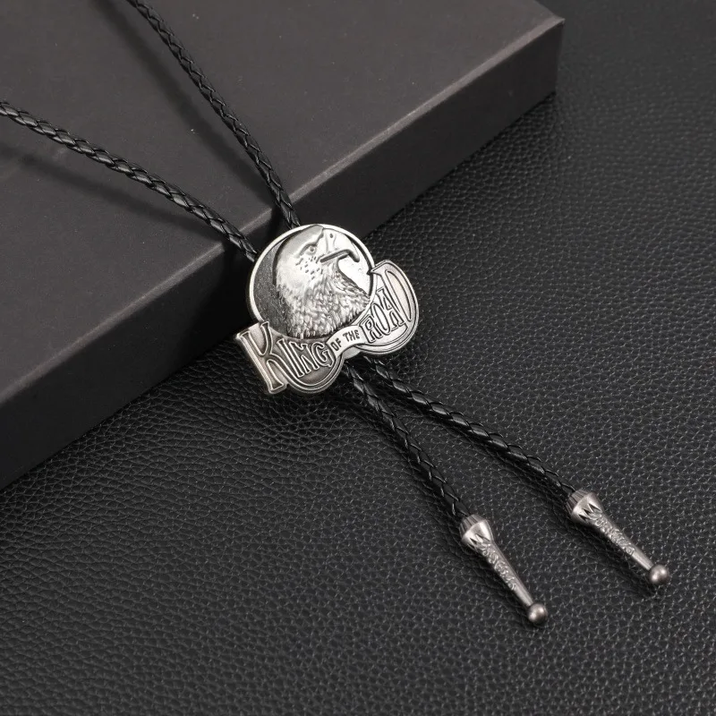 Мужской кожаный шнур-галстук bolo tie с подвеской-волком