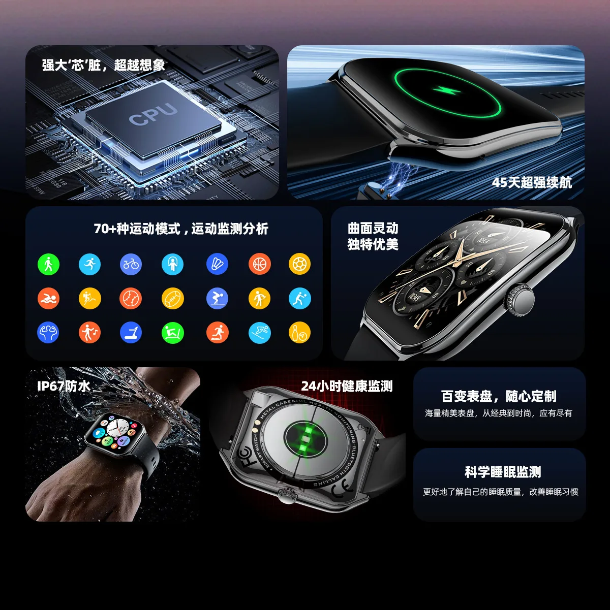 Умные часы S102 с Bluetooth, AMOLED-экраном 1,96 дюйма, водостойкие