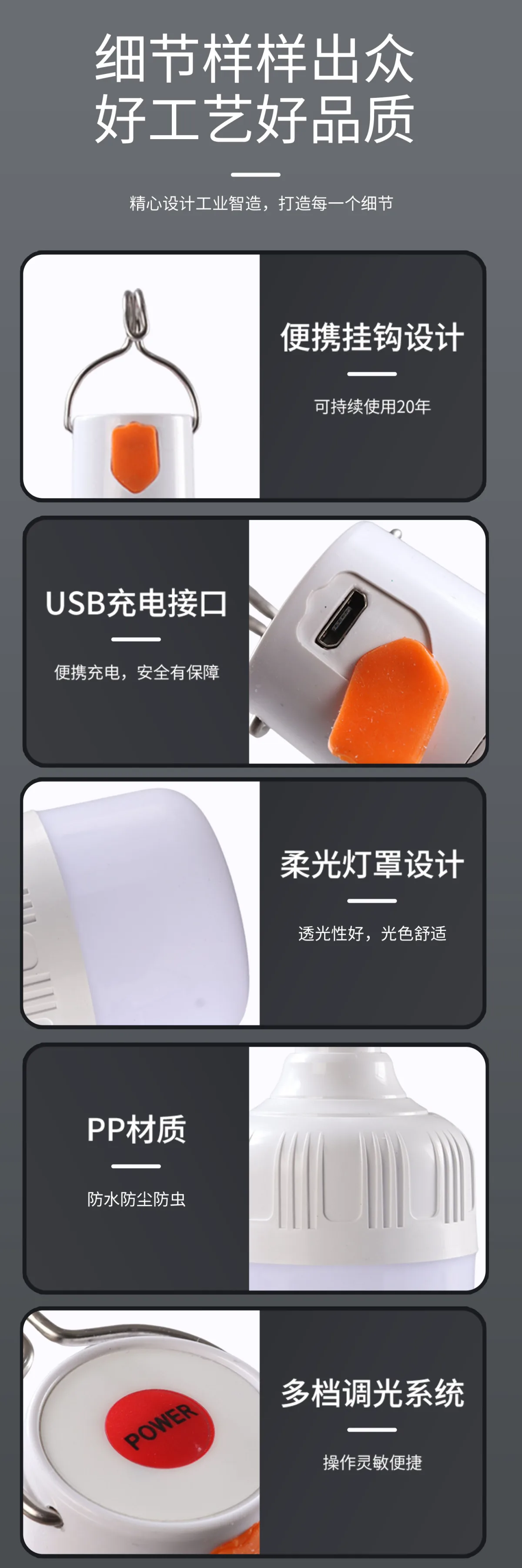LED-лампа аккумуляторная для освещения, аварийная, для кемпинга