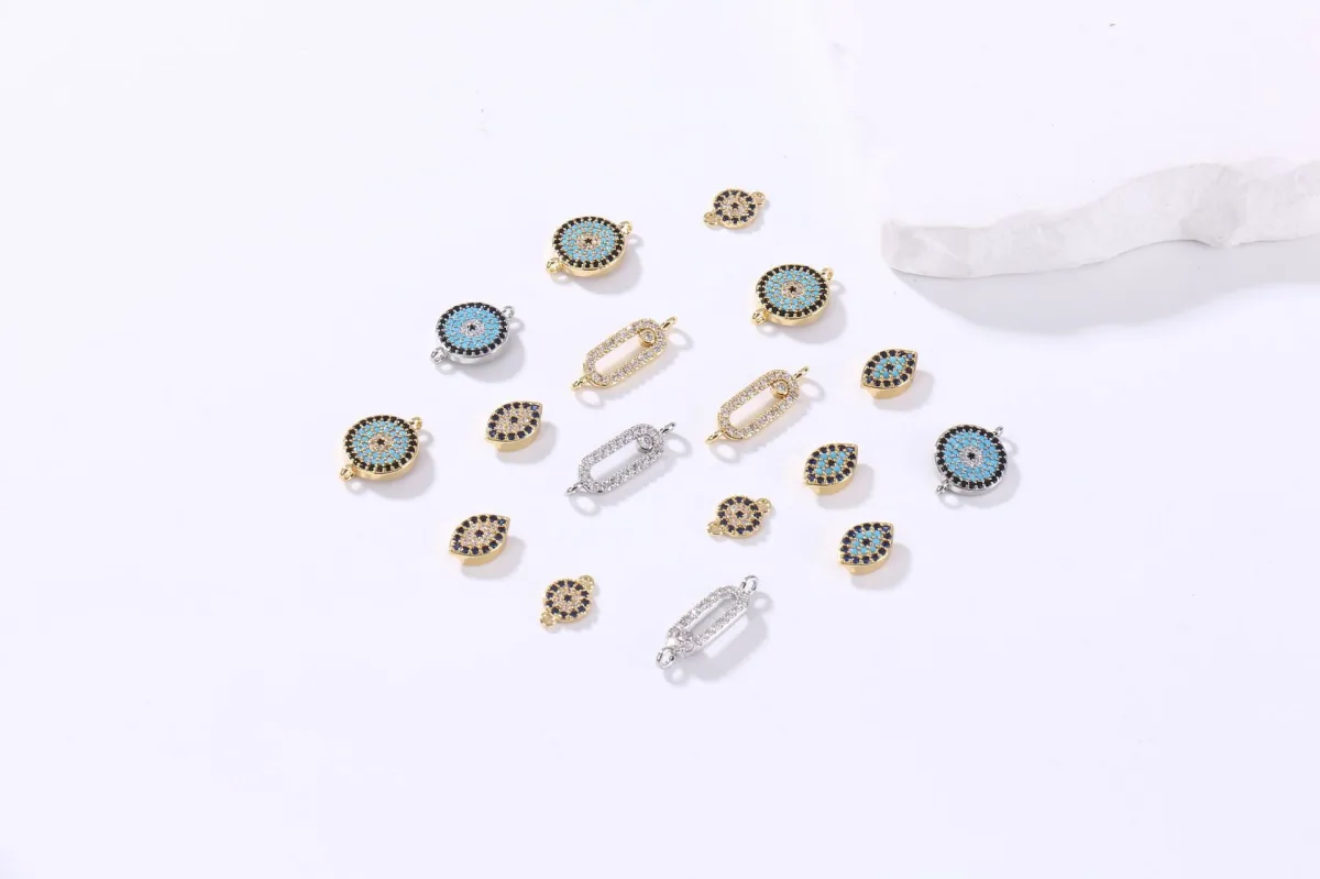 Двусторонний кулон «глаз демона» из меди с эмалью, под золото 18K
