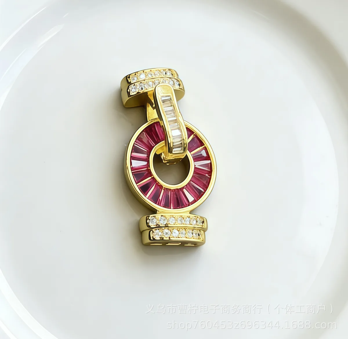 Застёжка-подвеска с жемчугом и цирконием T-образная, позолота 18K, 1 шт.