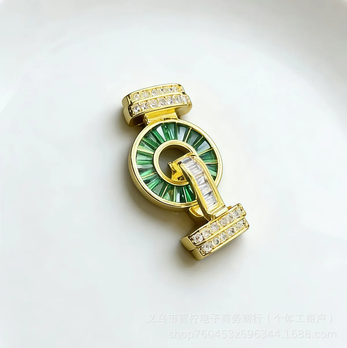 Застёжка-подвеска с жемчугом и цирконием T-образная, позолота 18K, 1 шт.