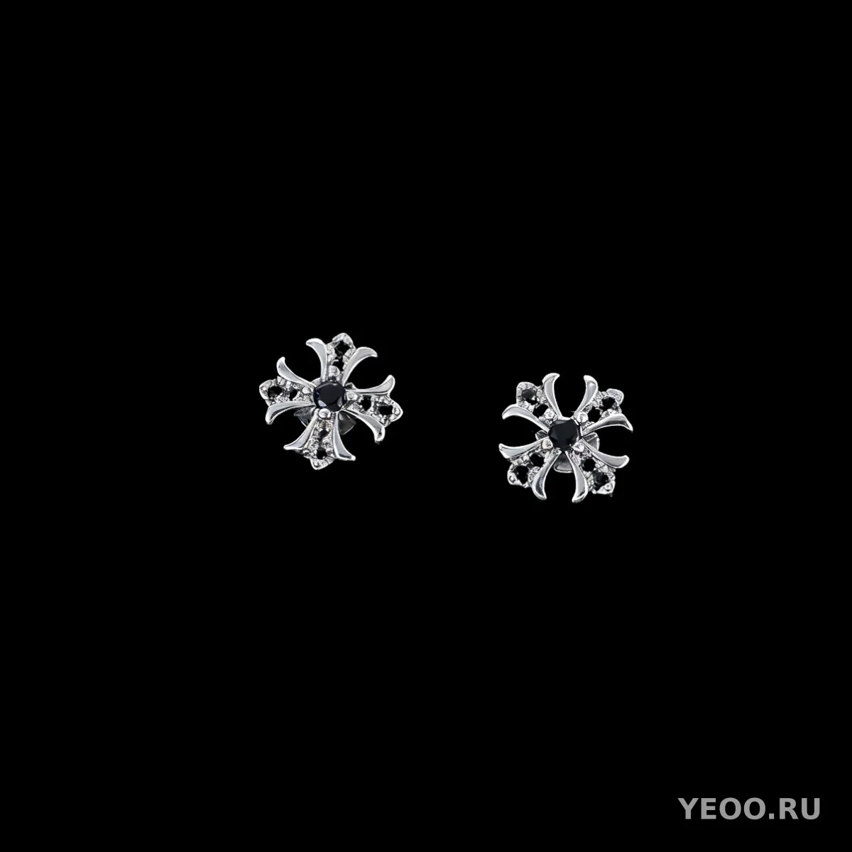 Серьги-гвоздики с цирконием в форме креста и ириса, медные, с гальваническим покрытием