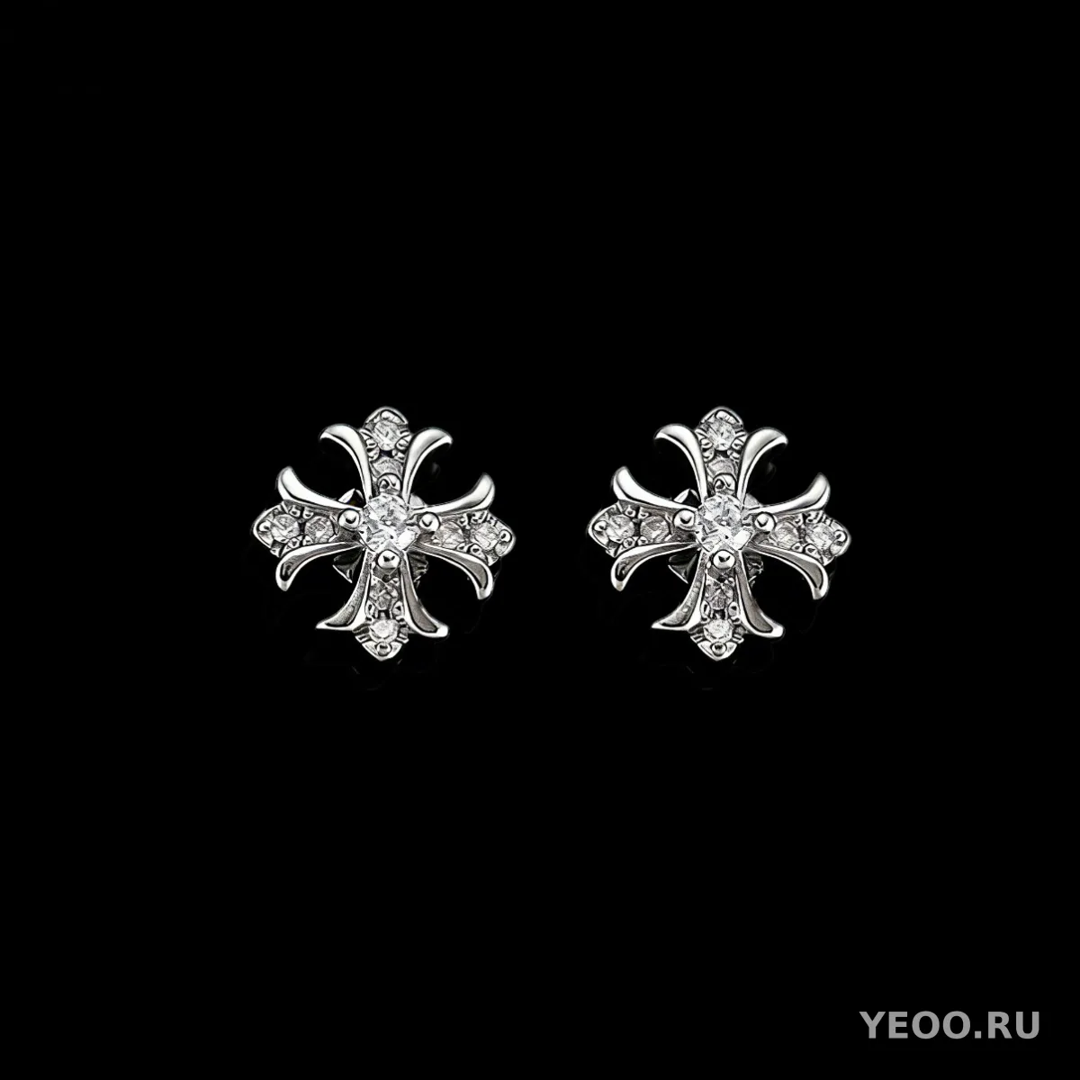 Серьги-гвоздики с цирконием в форме креста и ириса, медные, с гальваническим покрытием