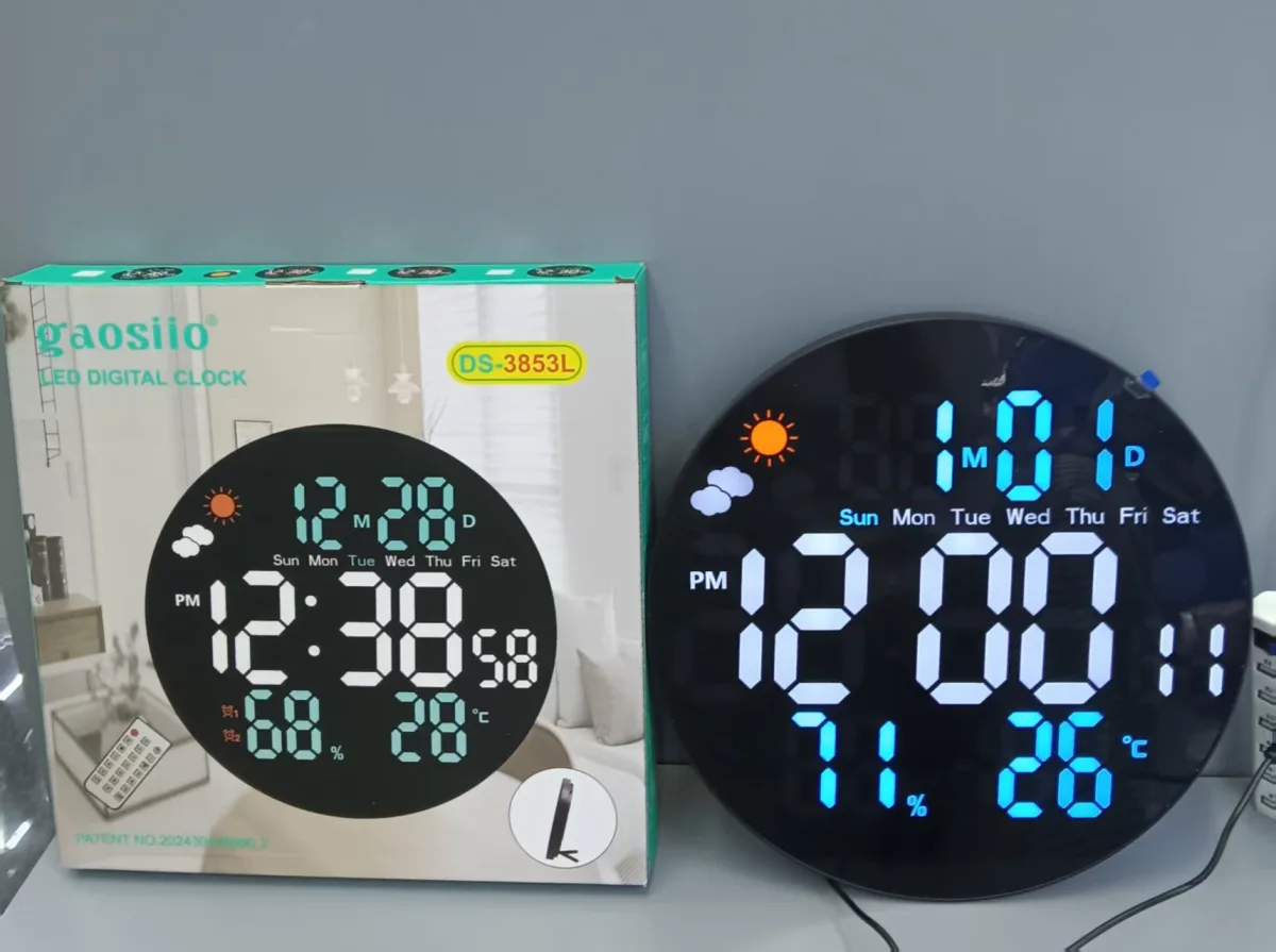 Цифровые настенные часы LED, 10 дюймов, с отображением температуры и влажности, будильником и календарём