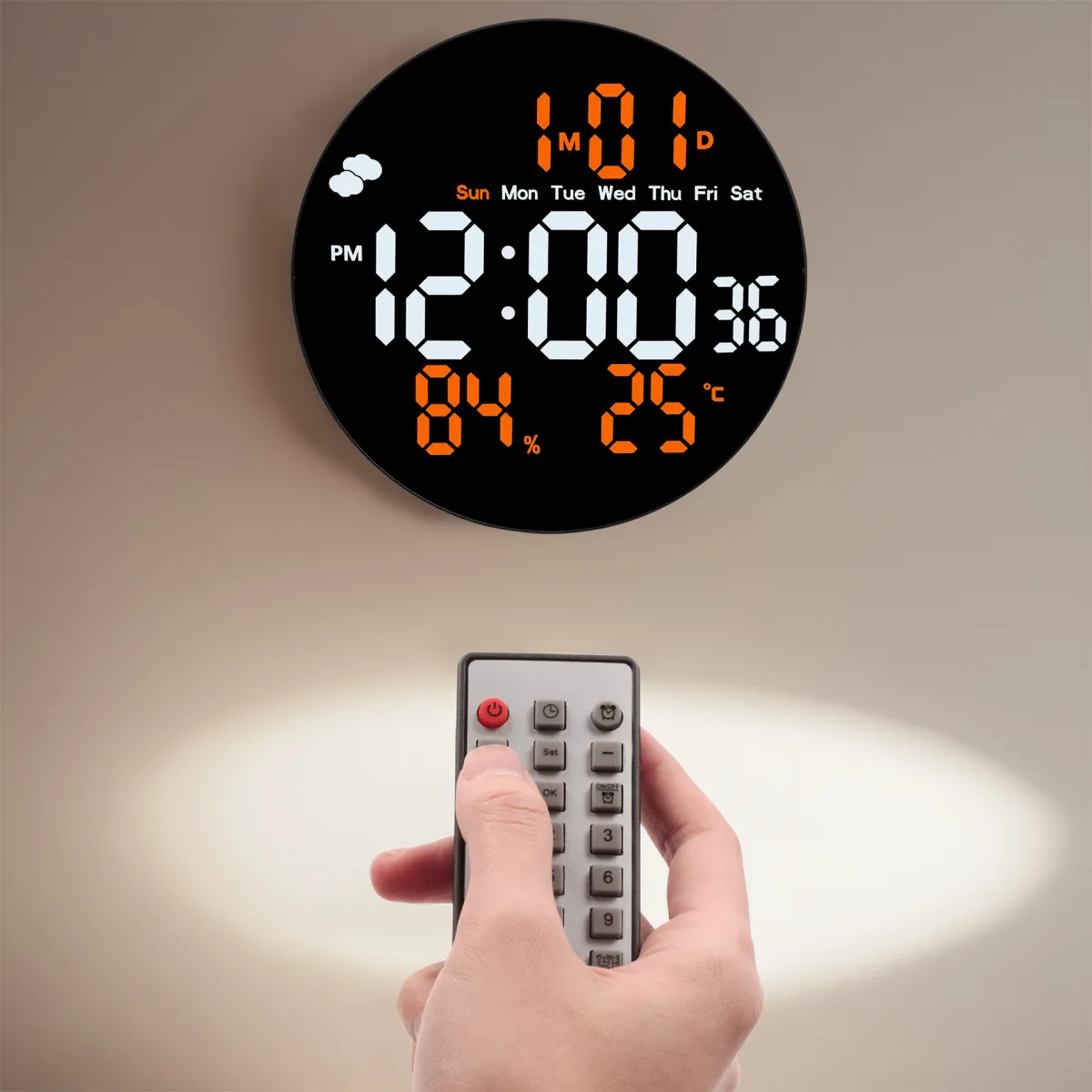 Цифровые настенные часы LED, 10 дюймов, с отображением температуры и влажности, будильником и календарём