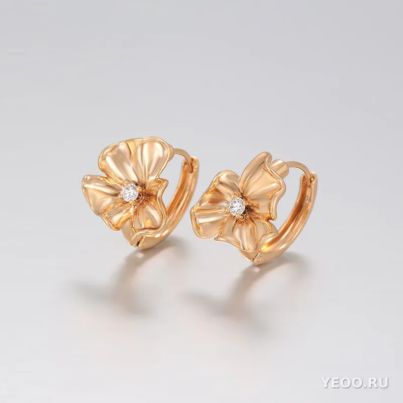 Сережки-закрутки с цветочным узором из медного сплава, покрытие 18K