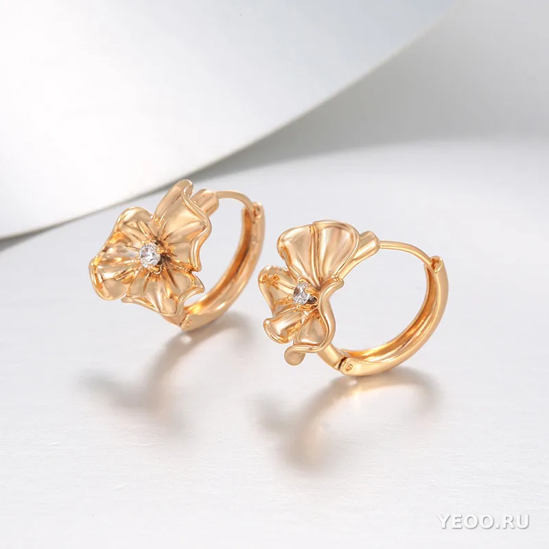 Сережки-закрутки с цветочным узором из медного сплава, покрытие 18K