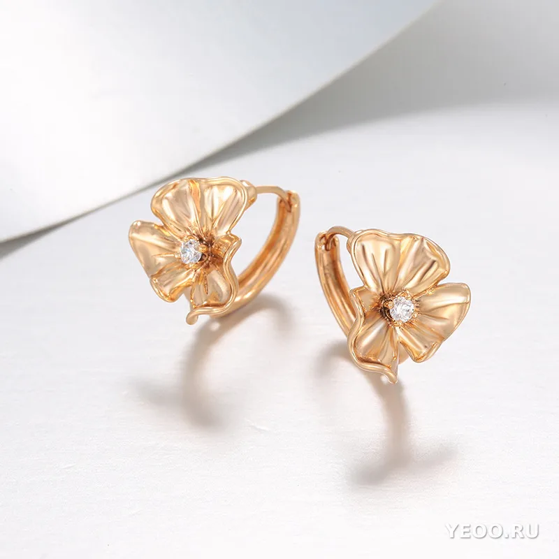 Сережки-закрутки с цветочным узором из медного сплава, покрытие 18K