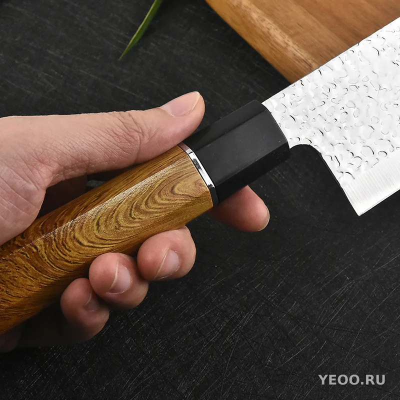 Японский кулинарный нож с молоточным узором, нержавеющая сталь