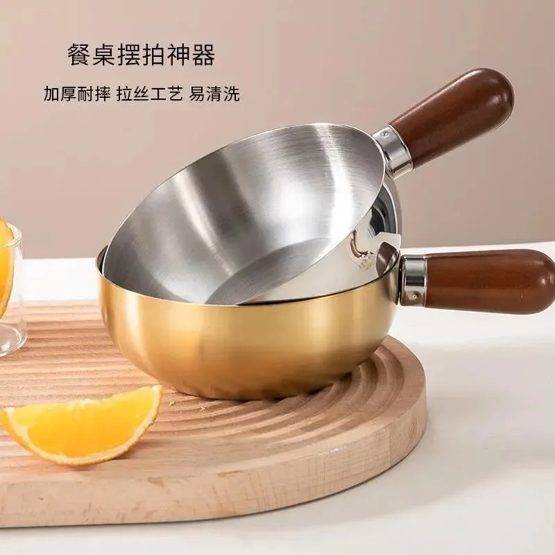 Миска-кастрюля для лапши из нержавеющей стали с ручкой из ореха, 14/16 см
