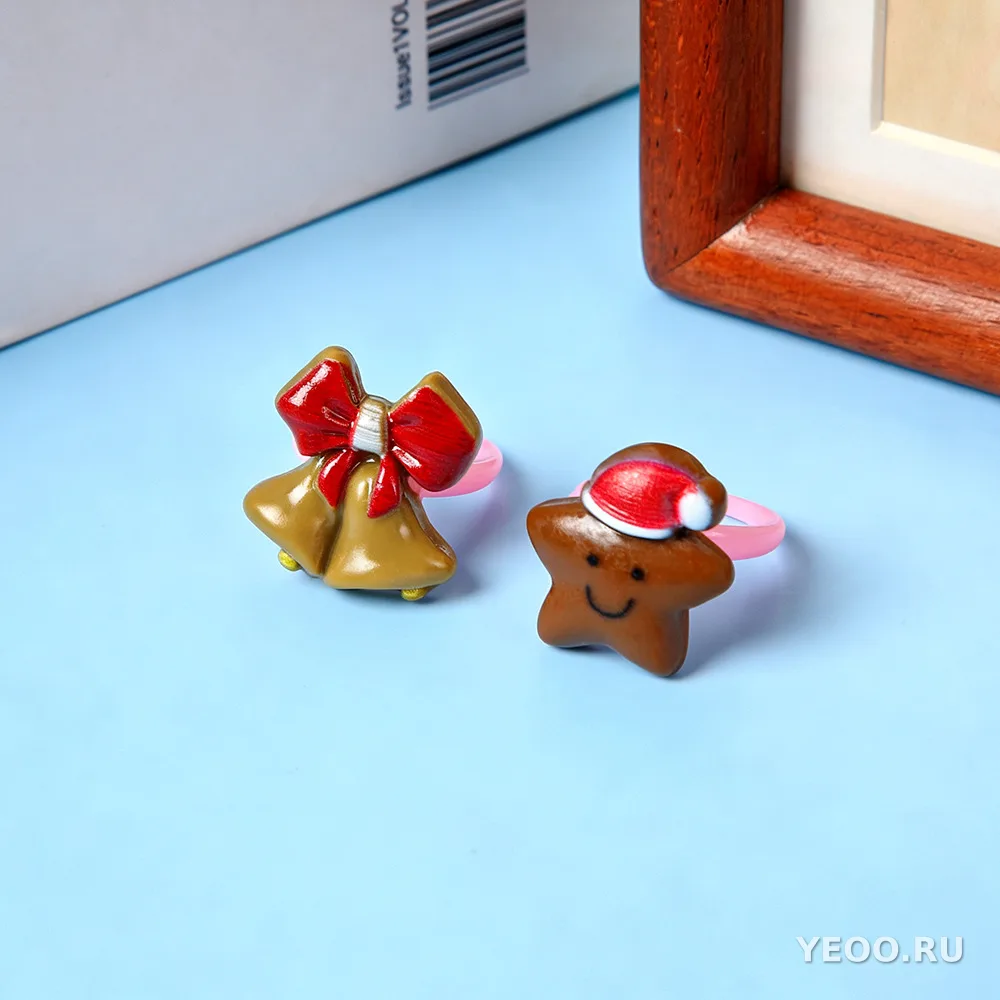 Кольцо детское с рождественской ёлкой, 3D, из смолы, разомкнутое, мультяшное