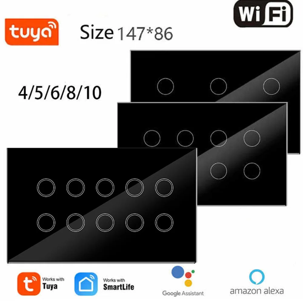 Умный настенный выключатель Tuya, 4–10 клавиш, Wi-Fi/Zigbee, стекло