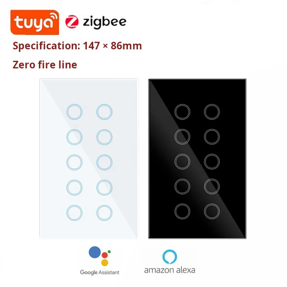 Умный настенный выключатель Tuya, 4–10 клавиш, Wi-Fi/Zigbee, стекло