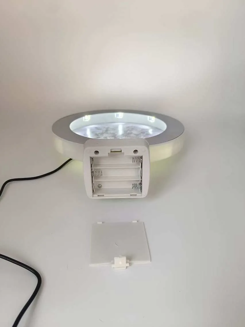 Круглая фоторамка-зеркало с LED-подсветкой, настольная, пластик, 20×25 см