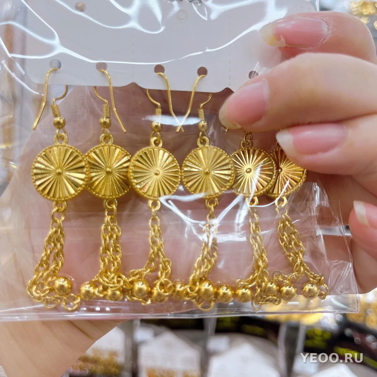 Подвесные серьги из меди с круглым узором и кисточками, геометрическая форма
