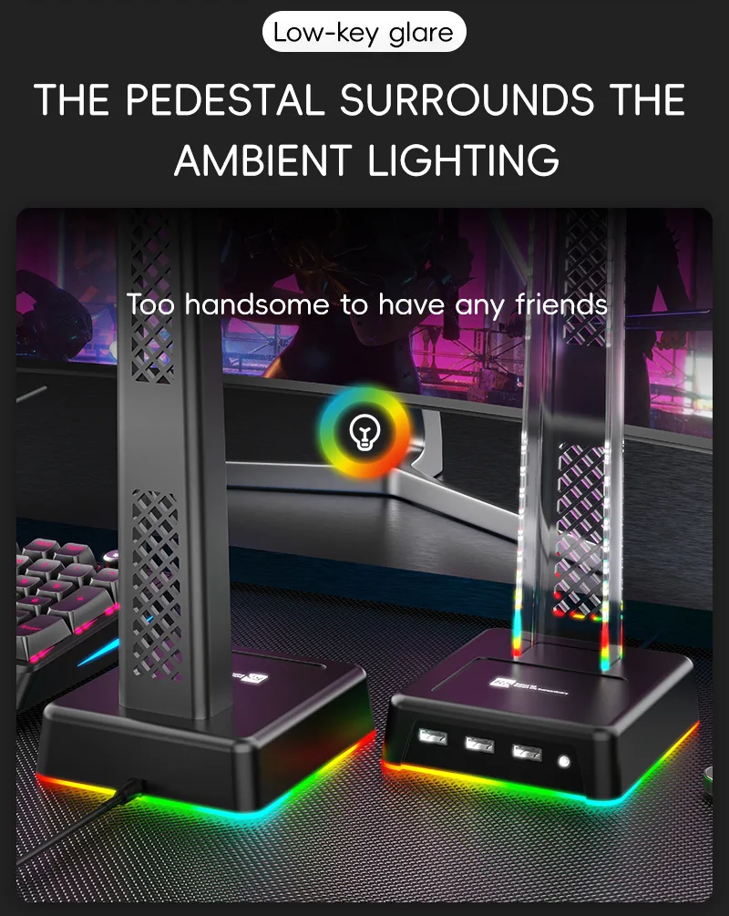 Подставка для наушников с RGB-подсветкой и двумя USB-выходами