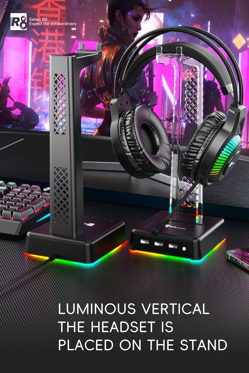Подставка для наушников с RGB-подсветкой и двумя USB-выходами