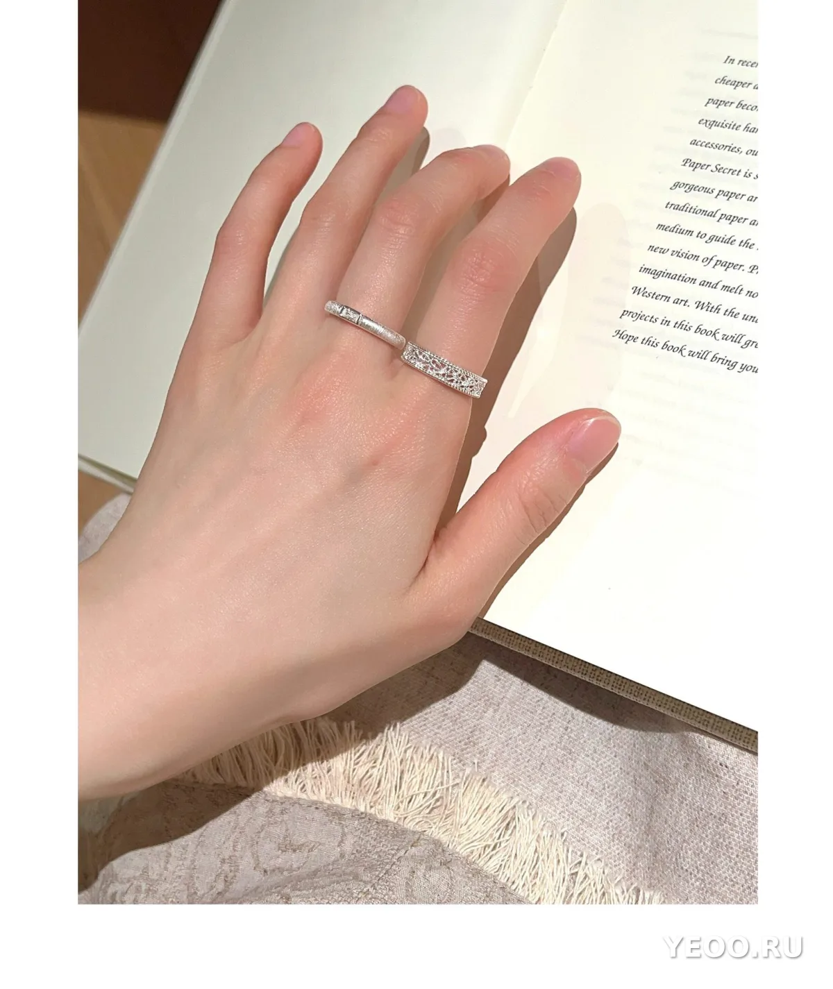 Кольцо из серебра S925 с матовым цветком, женское, разомкнутое, для указательного пальца