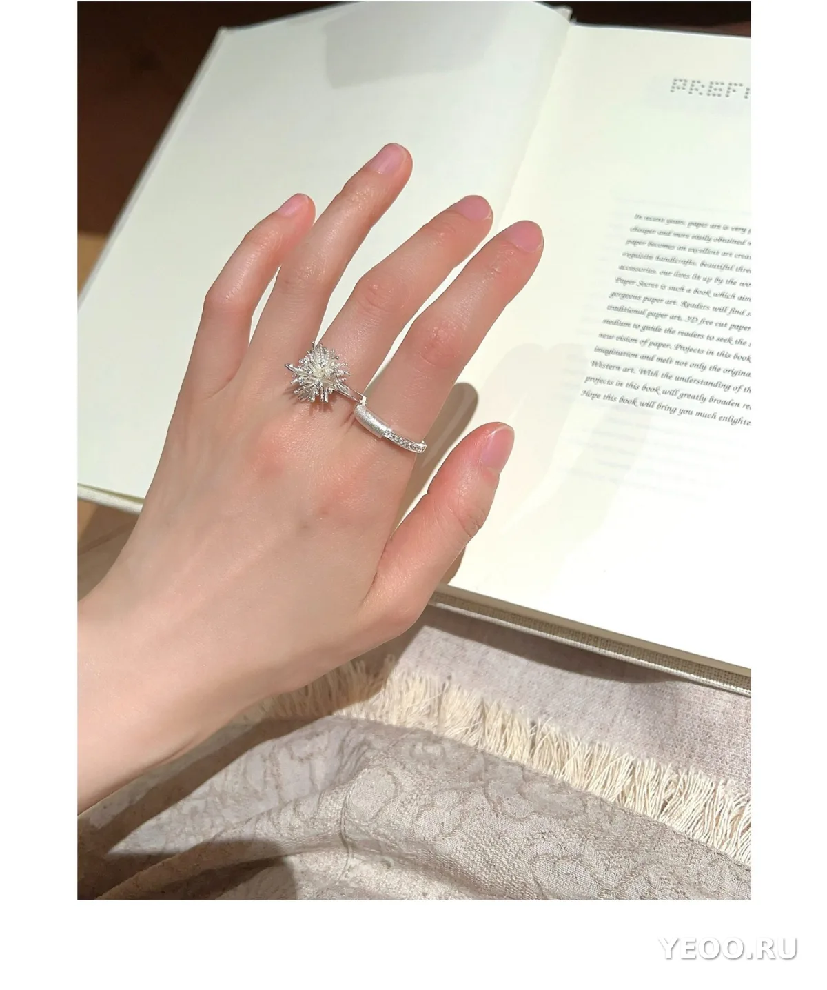 Кольцо из серебра S925 с матовым цветком, женское, разомкнутое, для указательного пальца