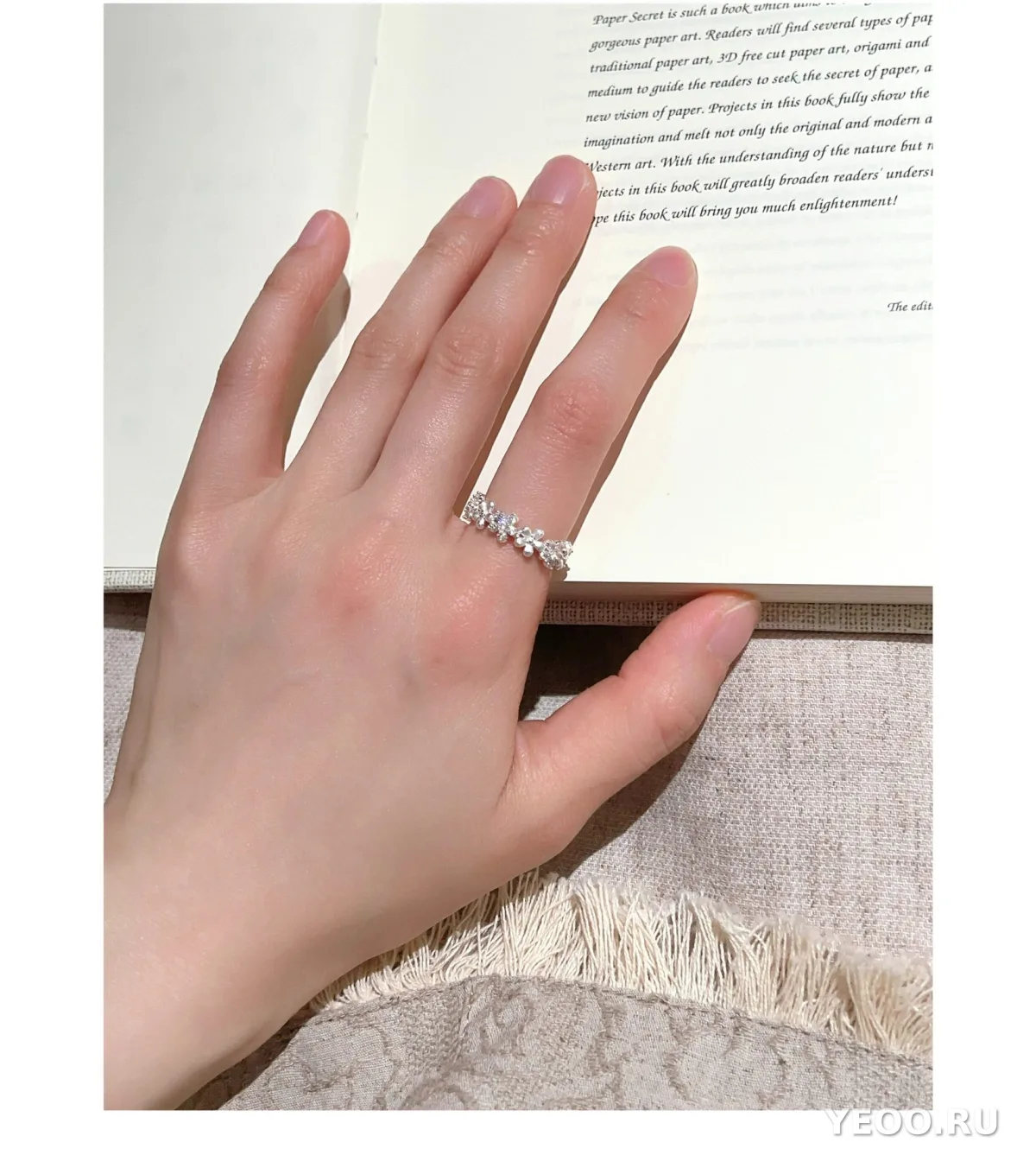 Кольцо из серебра S925 с матовым цветком, женское, разомкнутое, для указательного пальца